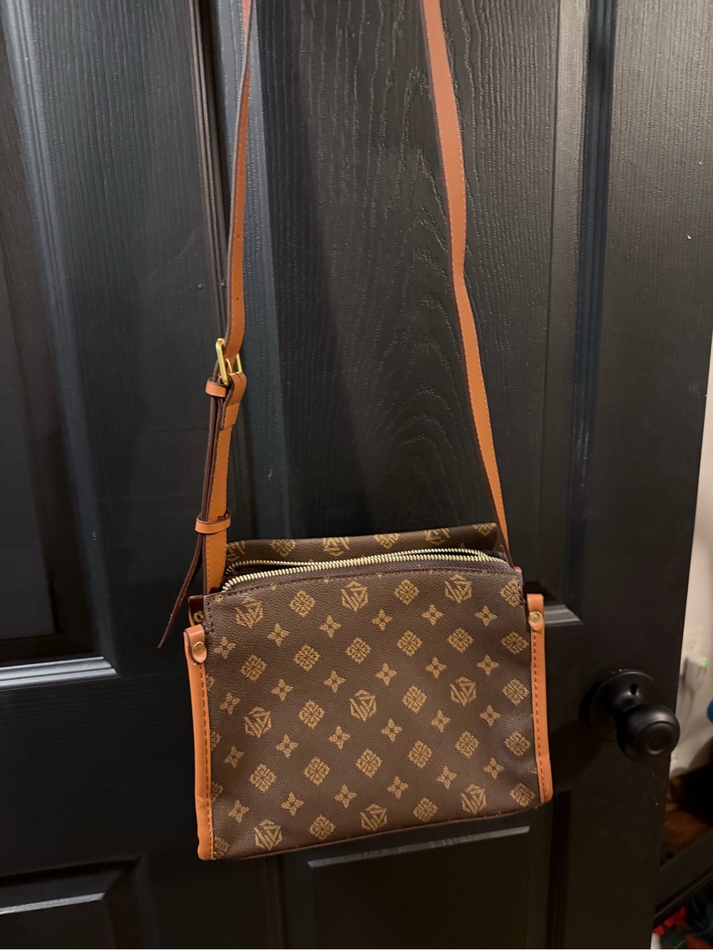 Brown Crossbody Shoulder Bag with Tan Trim